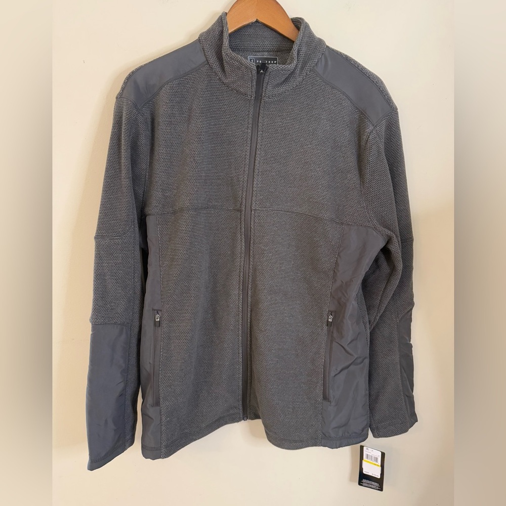 PGA Tour Charcoal Gray Fleece Lined Zip Up Performance Jacket SZ M